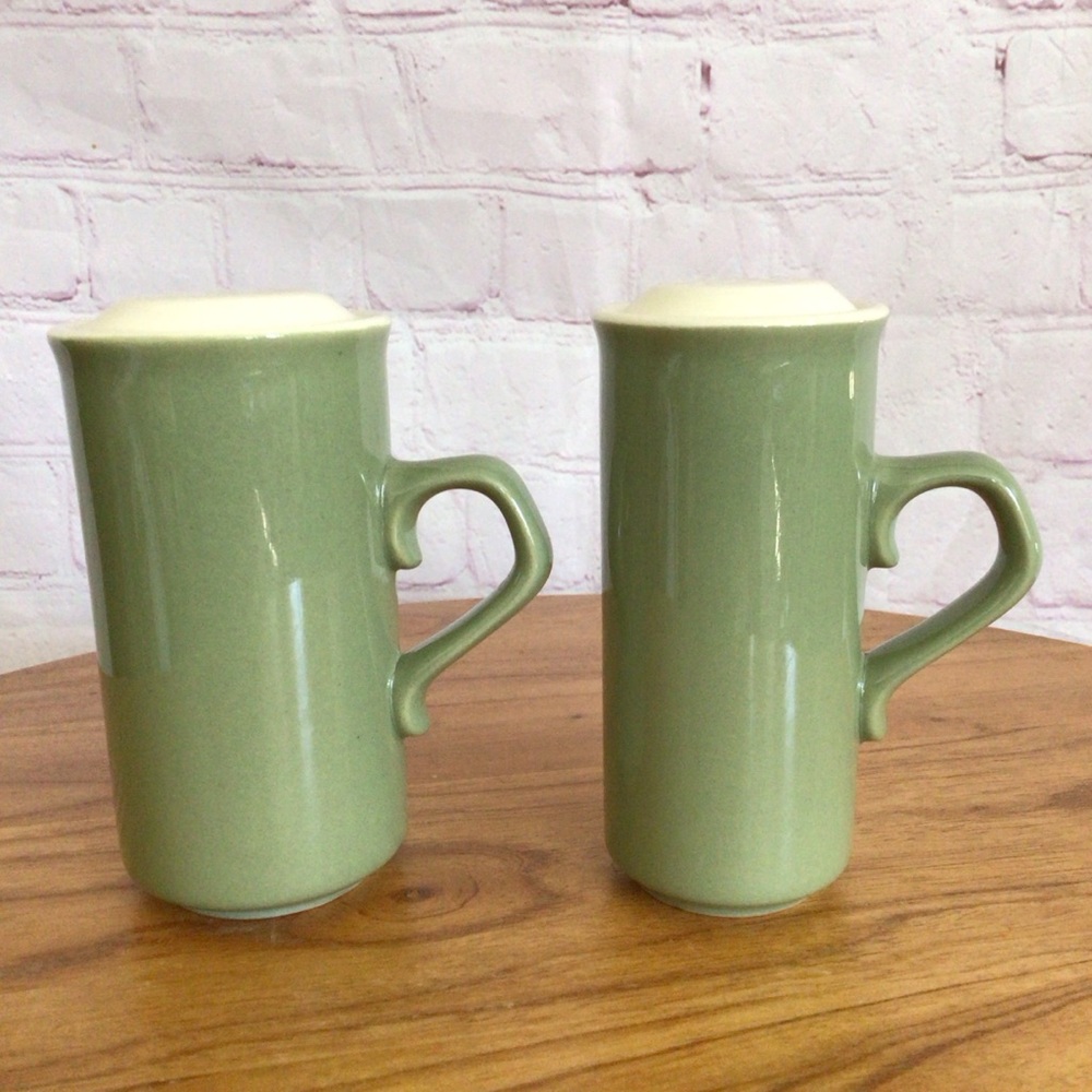 Vintage Green and Cream Handled Salt and Pepper Shaker Pair - Picture 1 of 6